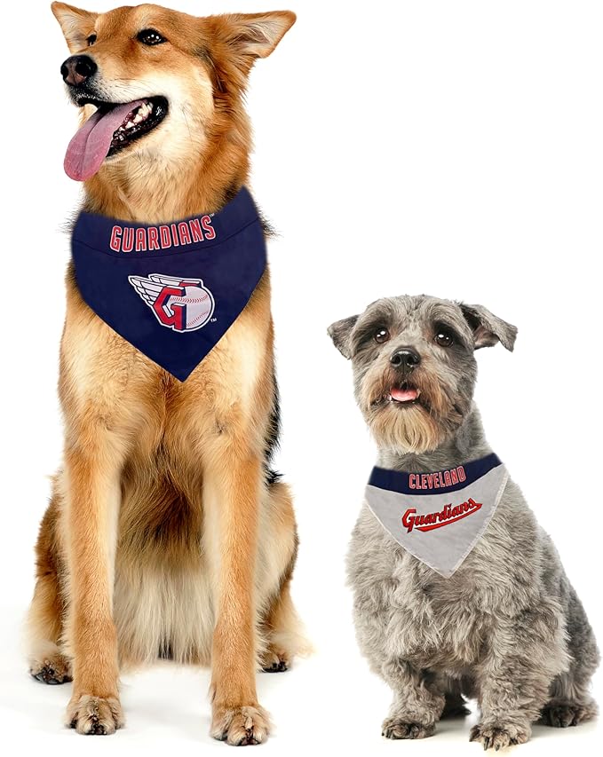 Pets First MLB Cleveland Guardians Reversible Bandana Small/Medium for Dogs & Cats. 2 Sided Sports Bandana, with a Premium Embroidery Team Logo. - 2 Sizes & All MLB Teams Available (CLG-3217-S-M)