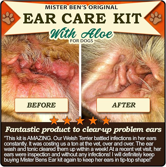MISTER BEN'S Original Ear Cleaner for Dogs Care Kit - Includes Tonic & Wash