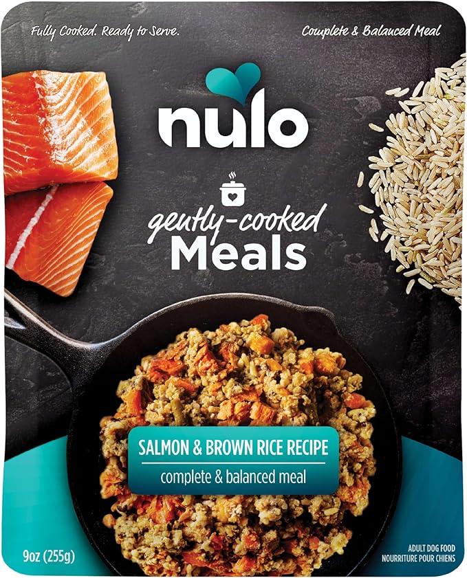 Nulo Gently-Cooked Meals Complete and Balanced Adult Wet Dog Food, Salmon & Brown Rice, 9 Ounce, 8 Count