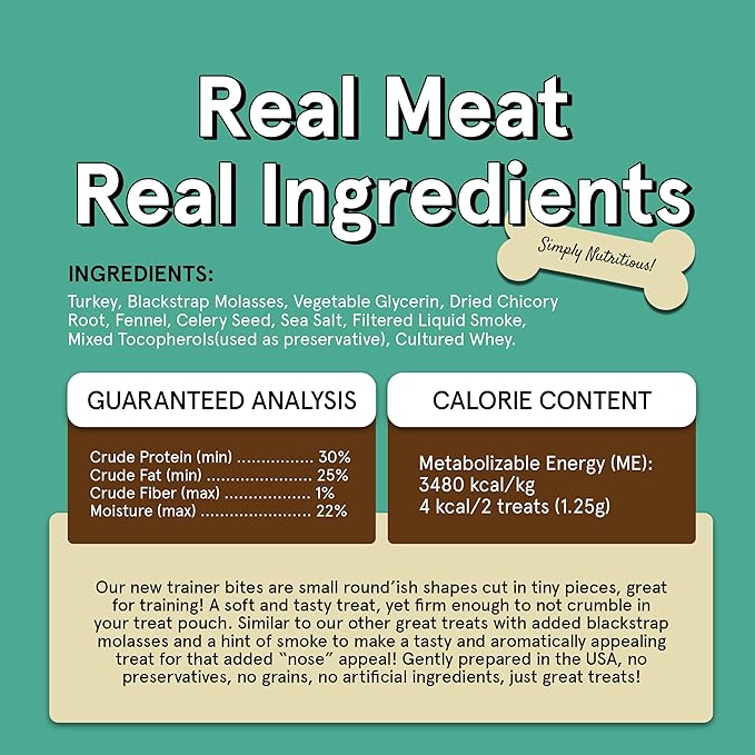 Real Meat Tiny Trainer Bites Dog Treats - 1lb of USA-Made Soft & Chewy Air-Dried Turkey Training Treats for Dogs & Puppies - All-Natural Grain-Free Dog Training Treats With Free-Range Cage-Free Turkey