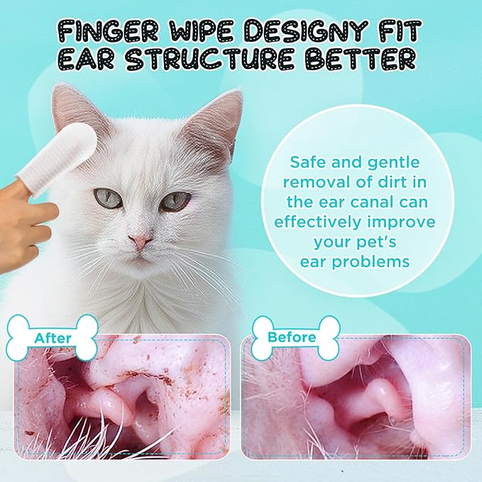 2-Pack Teeth and Ear Cleaner Finger Wipes, Dog and Cat Grooming Kit, Soothing Odor Control, Reduces Dirt and Wax Buildup (1*Teeth Wipes&Ear Wipes&Eye Wipes)