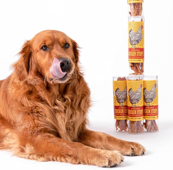 Polkadog Chicken Strip Jerky Dog & Cat Treat - Handmade, Single-Ingredient, Grain Free, USA Farm-Raised Chicken - Dog Jerky Treat - Made in USA, 4oz