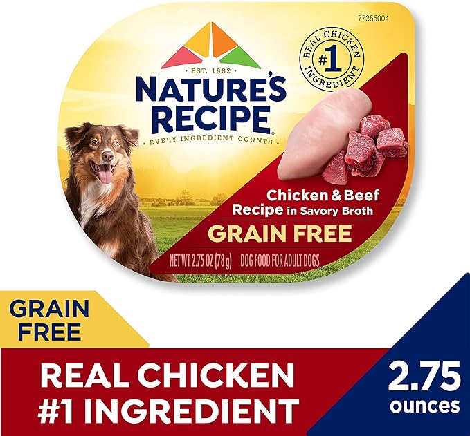 Nature's Recipe Grain Free Chicken & Beef Recipe in Savory Broth Wet Dog Food, 2.75 oz. Cup, 12 Count
