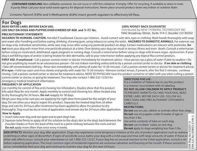 Flea and Tick Prevention for Dogs, Small Dog Flea & Tick Control with Fipronil, Long-Lasting and Fast-Acting Topical Flea & Tick Treatment Drops for Puppies, 5 to 22 lbs, 3 Doses