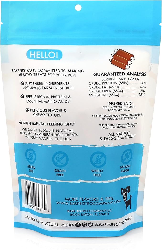 BUDDY BUDDER Bark Bistro Company, Beef Slobber Stix, Wheat & Grain Free All Natural Chewy Dog Jerky, Healthy Dog Jerky Treats, Made in USA, 8oz