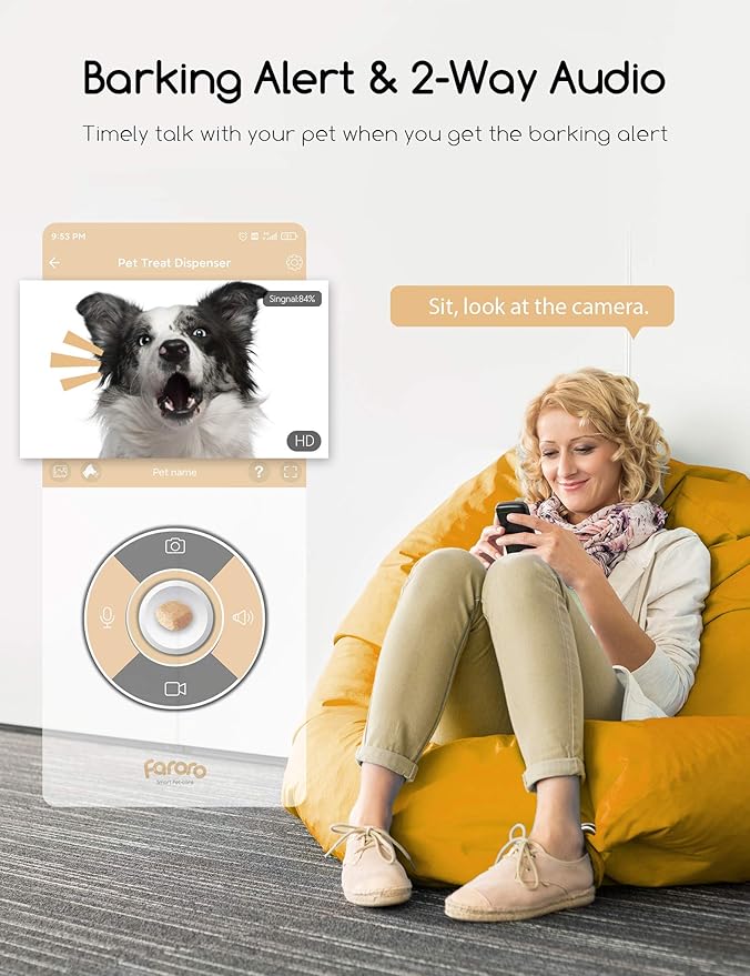 faroro Dog Camera with Treat Dispenser, 5G WiFi Pet Camera with Two Way Audio and 1080P Full HD Night Vision for Treat Tossing and Monitoring Your Pet Remotely