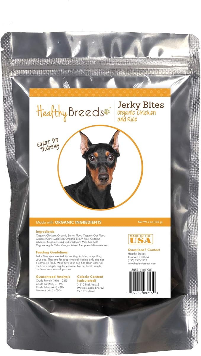 Healthy Breeds German Pinscher Jerky Bites Chicken & Rice Recipe Dog Treats 5 oz