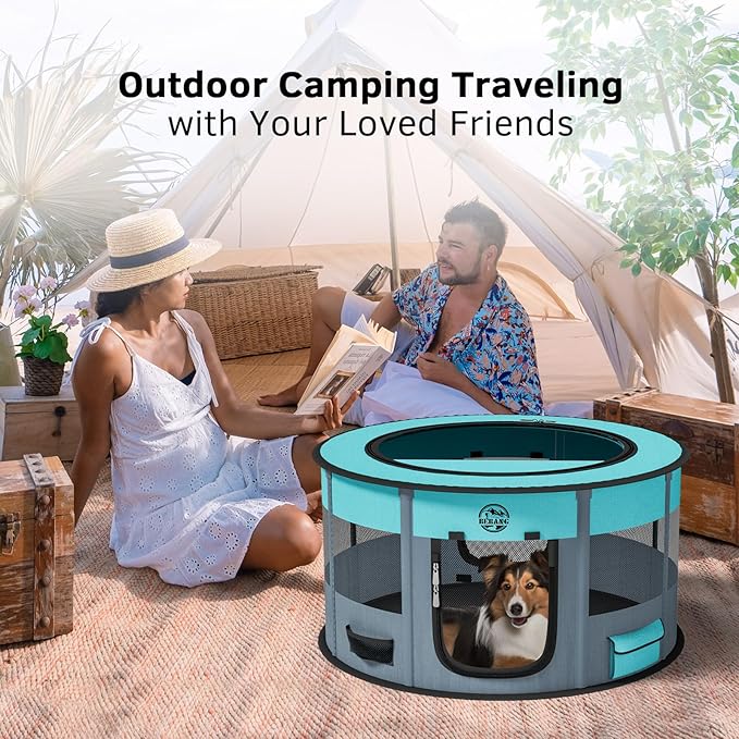 Playpen for Dogs, 44"*44"*24" Large Foldable Pet Play Pens Indoor Outdoor Exercise Pen with Carrying Case Food Bowl for Cat Puppy Rabbit