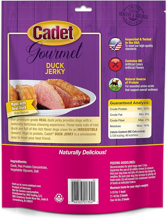 Cadet Gourmet Duck Jerky Dog Treats - Healthy & Natural Duck Dog Training Treats for Small & Large Dogs - Inspected & Tested in USA (14 oz.)