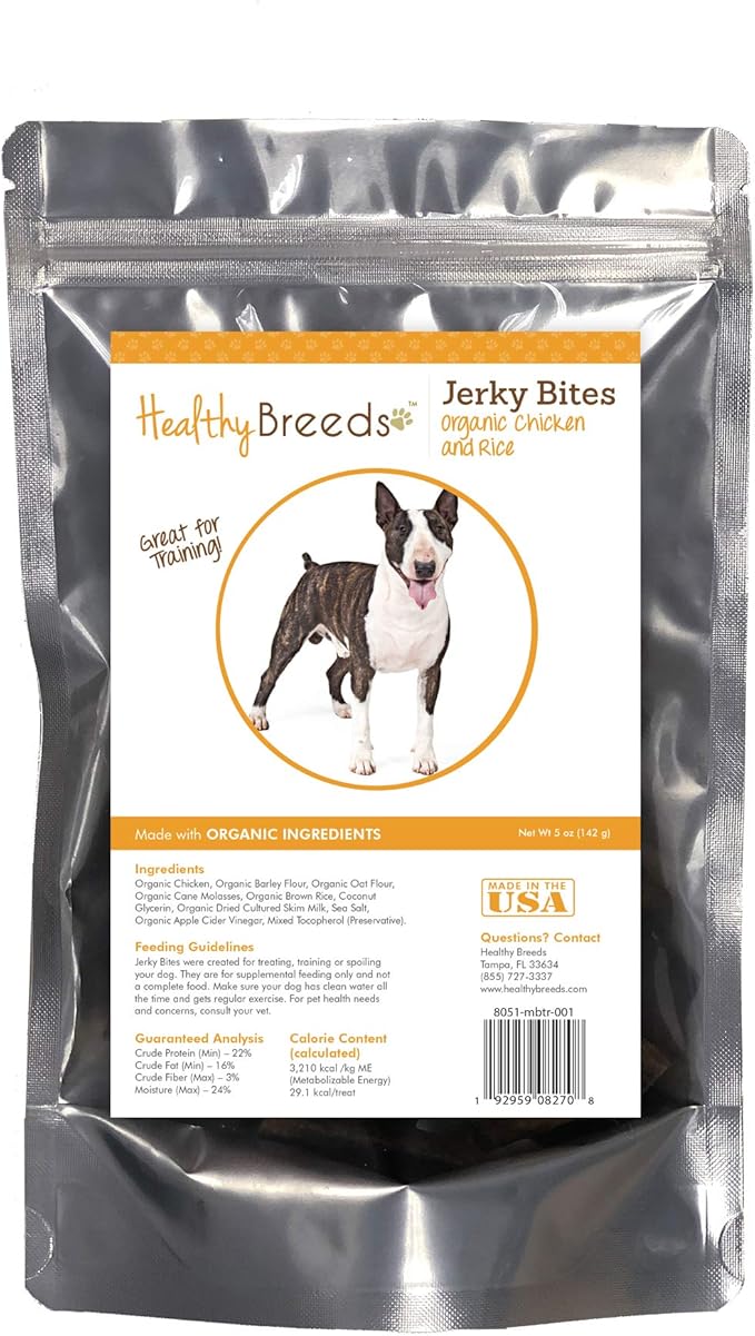 Healthy Breeds Miniature Bull Terrier Jerky Bites Chicken & Rice Recipe Dog Treats 5 oz