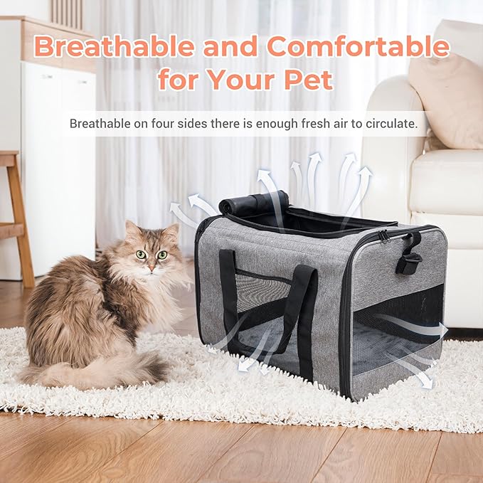COOLBEBE Cat Dog Carrier with Upgraded Wheel, Collapsible Airline Approved Pet Carriers for Small Dogs and Cats,Soft Animal Travel Carrier Bag for Flight Outdoor Camping (Grey)
