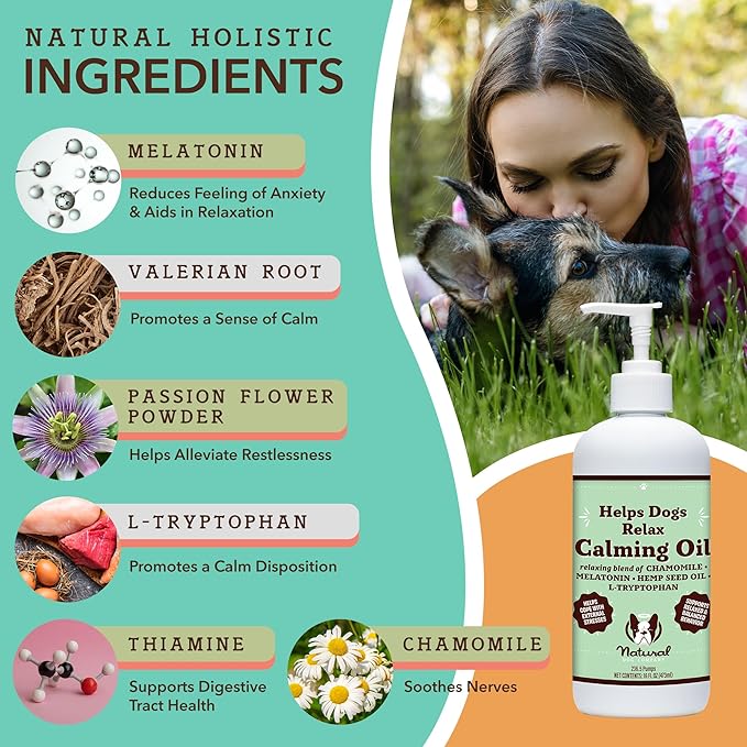 Natural Dog Company Calming Oil, 16 oz Bottle, Helps Manage Normal Stress, Promotes Relaxation, Supports Balanced Behavior, Melatonin for Dogs, May reduce Hyperactivity, for Dogs of all Ages & Sizes