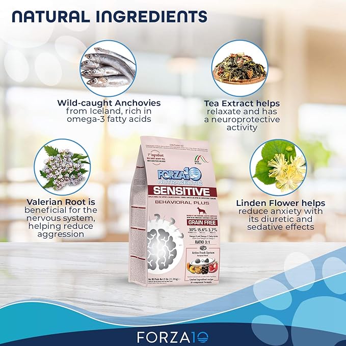 Forza10 Sensitive Behavioral Dry Dog Food, Grain Free Chicken Free Anxiety Veterinarian Recommended No Prescription, Fish Flavor, 25 Pound, Adult Dog