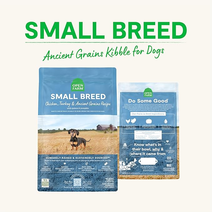 Open Farm Ancient Grains Dry Dog Food, Humanely Raised Meat Recipe with Wholesome Grains and No Artificial Flavors or Preservatives (Small Breed, 4 Pound (Pack of 1))