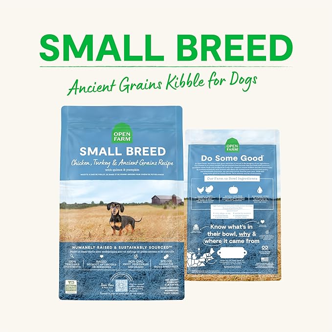 Open Farm Ancient Grains Dry Dog Food, Humanely Raised Meat Recipe with Wholesome Grains and No Artificial Flavors or Preservatives (Small Breed, 11 Pound (Pack of 1))