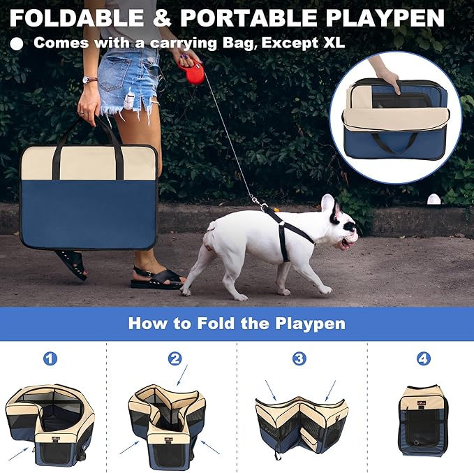 Dog Playpen, Cat Playpen - Foldable Pet Playpen with Carrying Case, Portable Pet Tent for Indoor/Outdoor Use | Water Resistant | Removable Shade Cover - (Blue, Small)