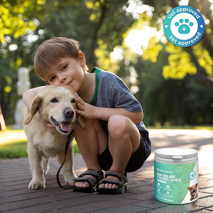 Pet Finger Wipes for Dogs Ear Relief, Aloe Vera & Eucalyptus Infusion, Pet Grooming Wipes, Remove Debris & Ear Wax, Soothe & Deodorize, 55-Count Pack.