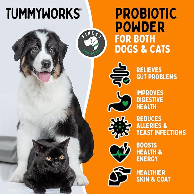TummyWorks Probiotic Powder for Dogs & Cats. Probiotics For Digestive Health, Immune Support, Diarrhea, Gas, Itching & Seasonal Allergies. With Digestive Enzymes & Prebiotics. Made in USA - 160 Scoops