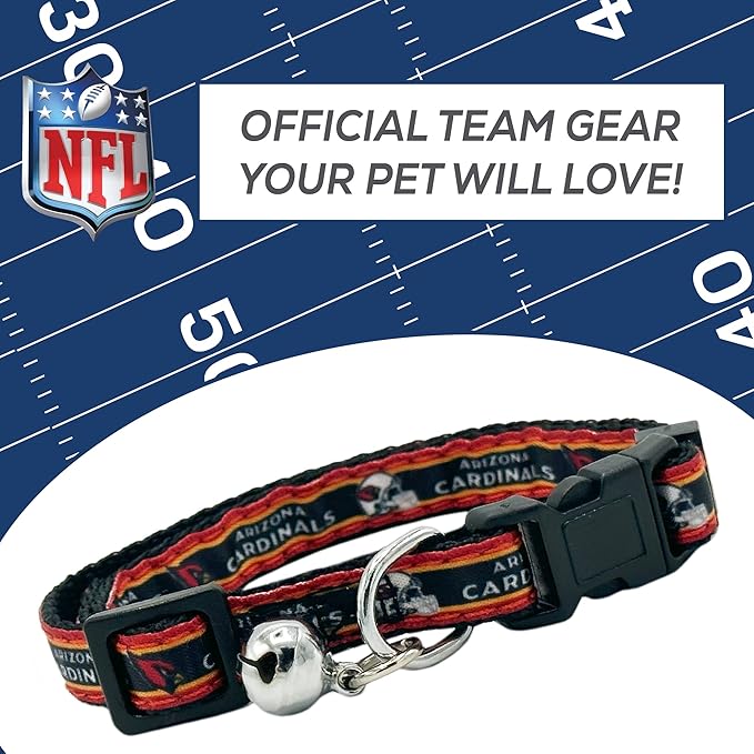 NFL CAT Collar Arizona Cardinals Satin Cat Collar Football Team Collar for Dogs & Cats. A Shiny & Colorful Cat Collar with Ringing Bell Pendant
