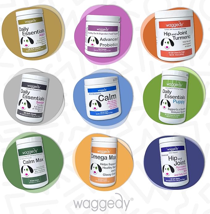 waggedy Daily Essentials Adult Soft Chews — Dog Multivitamin & Immune System Supporter — Dog Nutritional Supplement — Small/Large Dog Supplements & Vitamins (60 Chews)