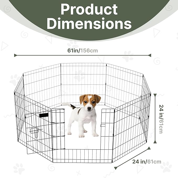 Premium Dog playpen - Foldable Metal Pet Playpen with 8 24x24In Panels, Dog Exercise Pen with Door, Dog Play Pen Indoor/Outdoor, Puppy Playpen 61x24 Inches, X pens for Dogs, Black