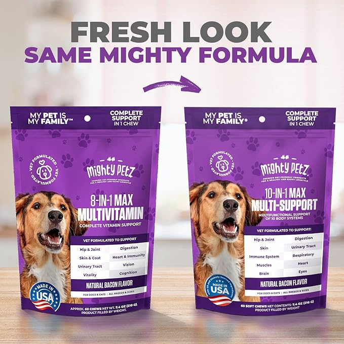 Mighty Petz MAX Dog Multivitamin - Senior & Adult Dog Vitamins 10 in 1 Complete Support for Joints, Immunity, Mobility, Gut, Energy, Skin Health. Daily Pet Chewable Supplement