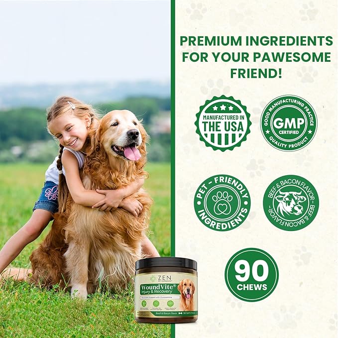 Zen Pet Nutrients WoundVite Hip and Joint Chews for Dogs - Dog Hip and Joint Supplement with Glucosamine Chondroitin, Hyaluronic Acid and MSM for Dog Surgery, Recovery and Joint Relief
