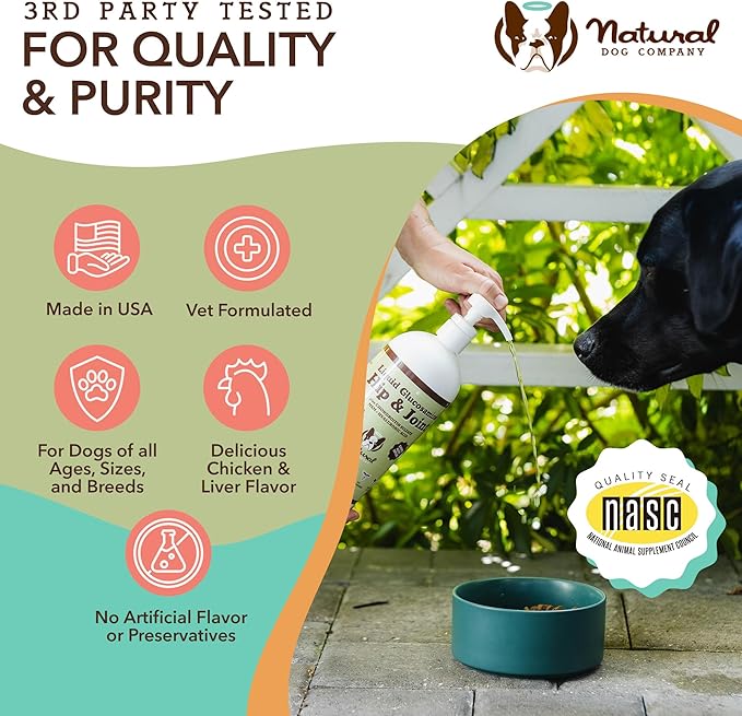 Natural Dog Company Liquid Glucosamine Hip & Joint Oil for Dogs, 16 oz, Extra Strength Cartilage and Joint Support, Helps Mobility and Eases Occasional Stiffness, Dog Vitamins and Supplements