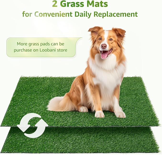 LOOBANI Dog Grass Pad with Tray Large, Indoor Dog Potties for Apartment and Patio Training, with 2 Packs Loobani Dog Grass Pee Pads for Replacement(Tray Potty 45 * 29inch)