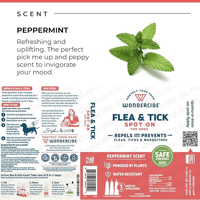 Wondercide - Flea & Tick Dog Spot On - Flea, Tick, and Mosquito Repellent, Prevention for Dogs with Natural Essential Oils - Up to 3 Months Protection - Small 3 Tubes of 0.05 oz