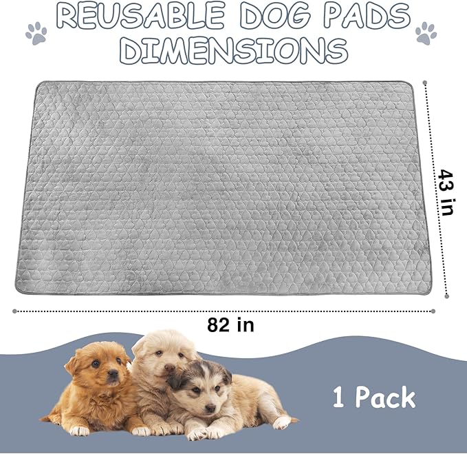 Fhiny Washable Pee Pads for Dogs, 43'' x 82'' Extra Large Reusable Puppy Pads Super Absorbent Dog Potty Pads Non-Slip Whelping Pads Leakproof Dog Training Mat for Playpen Crate Floor Sofa