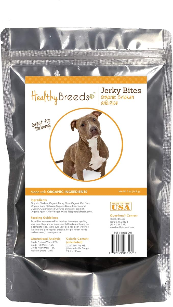Healthy Breeds American Staffordshire Terrier Jerky Bites Chicken & Rice Recipe Dog Treats 5 oz