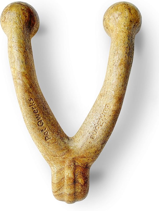 Pet Qwerks Wishbone BarkBone - Nylon Chew Toy for Aggressive Chewers - Peanut Butter Flavor - 8.25"