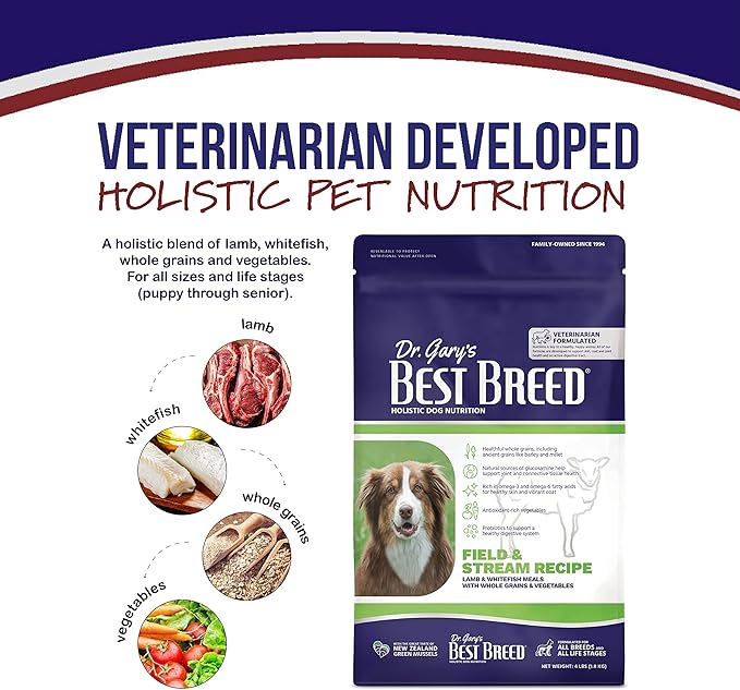 Best Breed Dr. Gary's Field & Stream Recipe, Slow-Cooked in USA, Natural Dry Dog Food for All Breeds and Sizes, 4lbs.