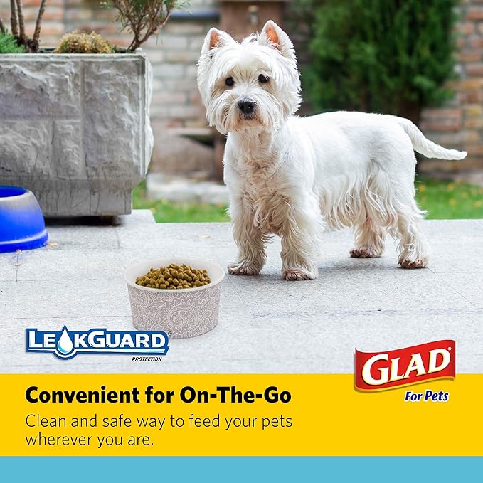 Glad for Pets Disposable Feeding Bowls | Large Disposable Dog Bowls in Gray Pattern | 3.5 Cup Feeding Size, 25 Count - Dog Bowls are Great for Dry and Wet Dog Food or Water