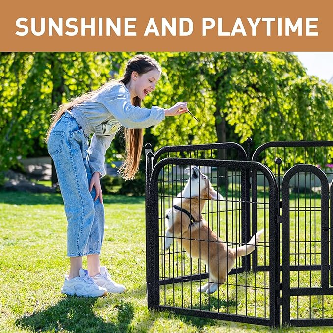 Metal Dog Playpen, 45" Inch Height 8 Panels, Ideal Dog Fence for Large/Medium/Small Dogs Indoor & Outdoor Bliss, Perfect Dog Pen for Camping, Yard and RV | Black-Silver