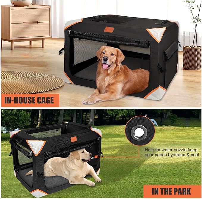 Collapsible Dog Crate-Portable Dog Crates for Extra Large Dog,4-Door Portable Pet Travel Crate,Sturdy/Breathable/Comfortable,Indoor & Outdoor & Car Back Seat;Soft Dog Blanket