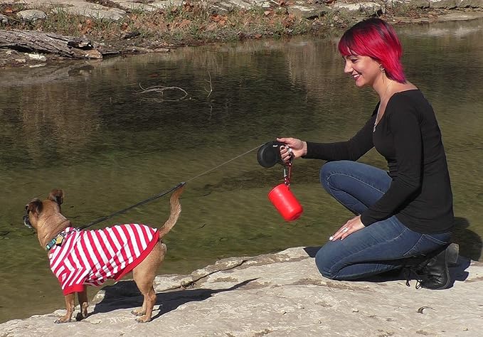 Dog Doo Tube Reusable Dog Poop Holder For Dog Walkers - Carries Used Dog Poop Bags - Tight Fitting Lid Keeps in Odors - Dog Waste Carrier - Attachable to Dog Leash, Harness or Waist (Medium, Red)