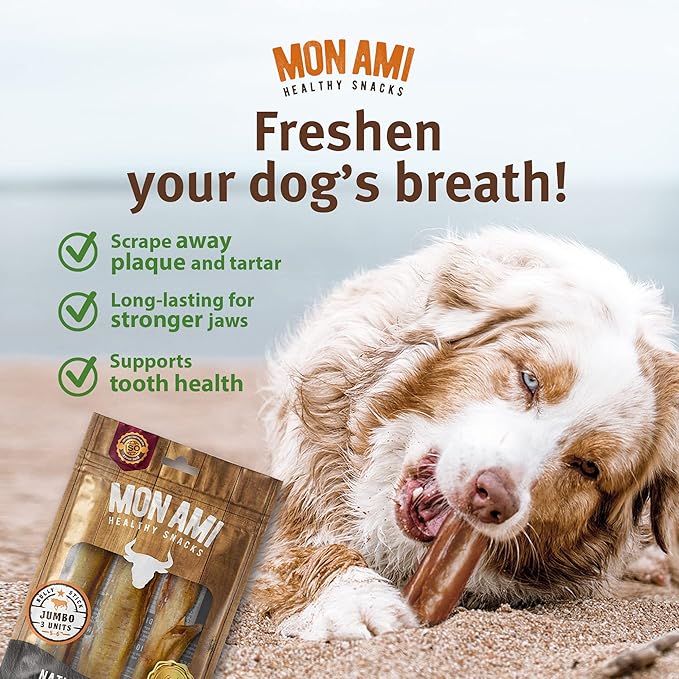 Mon Ami Jumbo Bully Sticks for Large and Small Dogs (5-6 inches, Pack of 12) - Grass Fed Dog Treats - Bully Sticks Natural Dog Treat