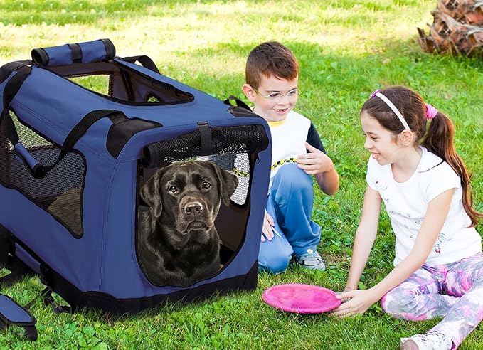 2PET Foldable Dog Crate - Soft, Easy to Fold & Carry Dog Crate for Indoor & Outdoor Use - Comfy Dog Home & Dog Travel Crate - Strong Steel Frame, Washable Fabric Cover - XXLarge, Bonny Blue