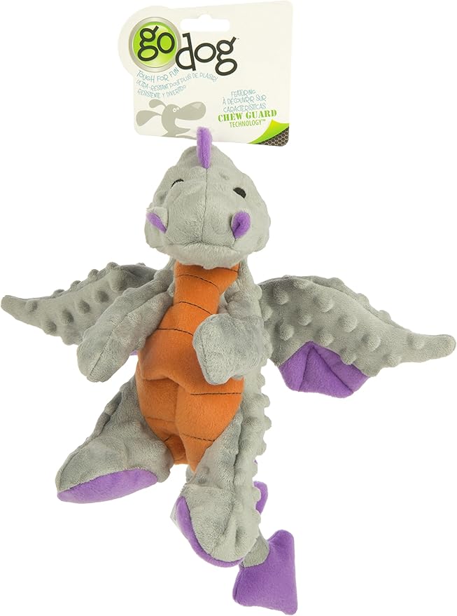 goDog Bubble Plush Dragons Squeaky Dog Toy, Chew Guard Technology - Gray, Large