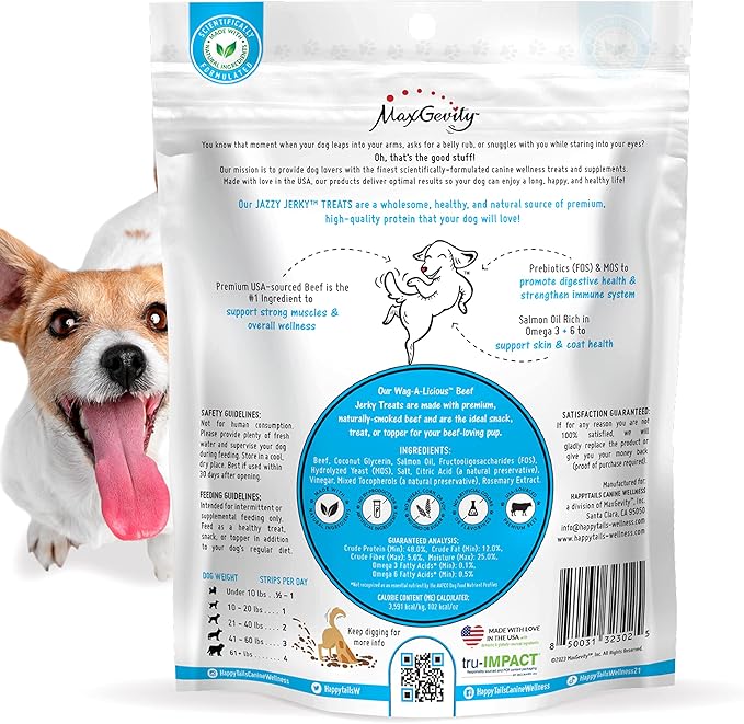 Chicken & Beef Jazzy JerkyTreats Dog Treats 2-PACK, 95% Protein, Prebiotics for Gut & Immune Health, Omega 3s & 6s for Skin & Coat Health, Made in USA, All Life Stages, (Two 10 oz. bags)