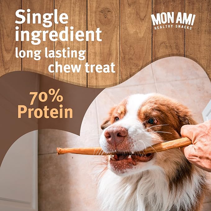 Mon Ami Jumbo Bully Sticks for Large and Small Dogs (5-6 inches, Pack of 12) - Grass Fed Dog Treats - Bully Sticks Natural Dog Treat