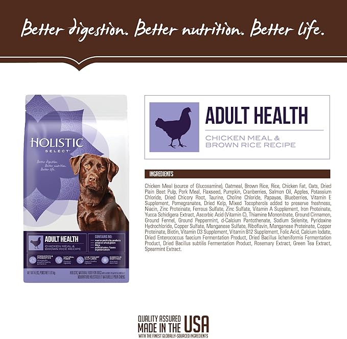 Holistic Select Natural Dry Dog Food, Chicken Meal & Rice Recipe, 30-Pound Bag