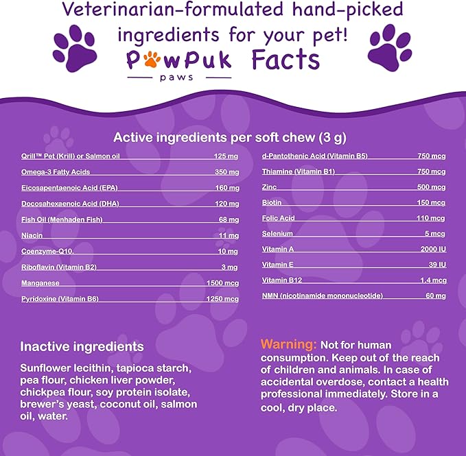 Omega 3 Salmon Fish Oil Chews for Dogs, Skin & Coat, Reduced Itching, Hip & Joint Mobility, Co-Q10, EPA, DHA, NMN (90 Soft Chews)