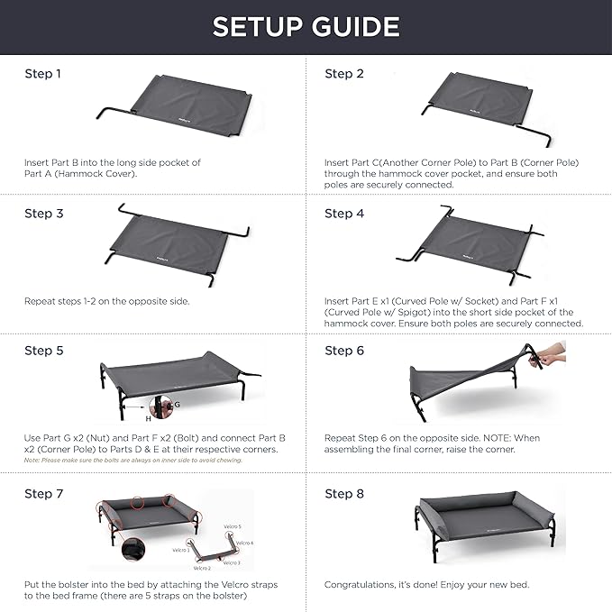 Bedsure Elevated Raised Outdoor Dog Bed - Cooling Dog Cot Bed with Bolster for Medium Dog, Lifted Pet Bed with Durable Breathable Teslin Mesh, Dog Hammock Bed with Non-Slip Feet, Grey, 32 inches