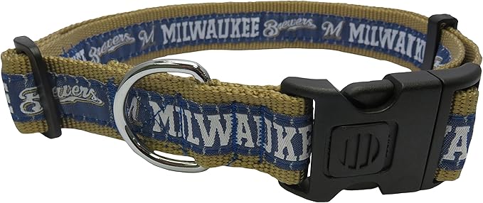 MLB Milwaukee Brewers Licensed PET COLLAR- Heavy-Duty, Strong, and Durable Dog Collar. Available in 29 Baseball Teams and 4 Sizes