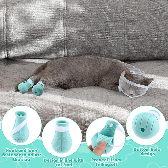 Hillban Cat Muzzle for Grooming with 4 Silicone Boots Breathable Transparent Cat Face Guard Silicone Cat Claw Covers Anti Scratch Cat Booties to Prevent Scratching Biting Bathing Trimming (Medium)