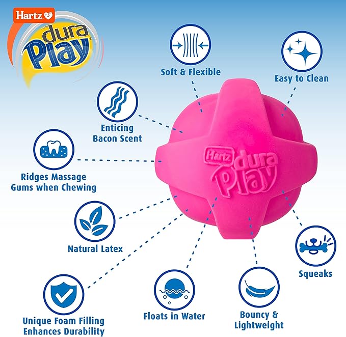 Hartz Dura Play Bacon Scented Squeak Ball Dog Toy for Small Breeds, 3 Pack
