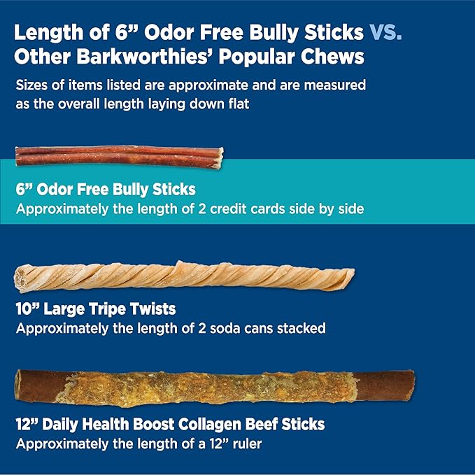 Barkworthies Odor-Free 6-inch Bully Sticks (5 Pack) - Healthy Dog Chews - Protein-Packed, Highly Digestible, All-Natural Rawhide Alternative Dog Treats - Promotes Dental Health